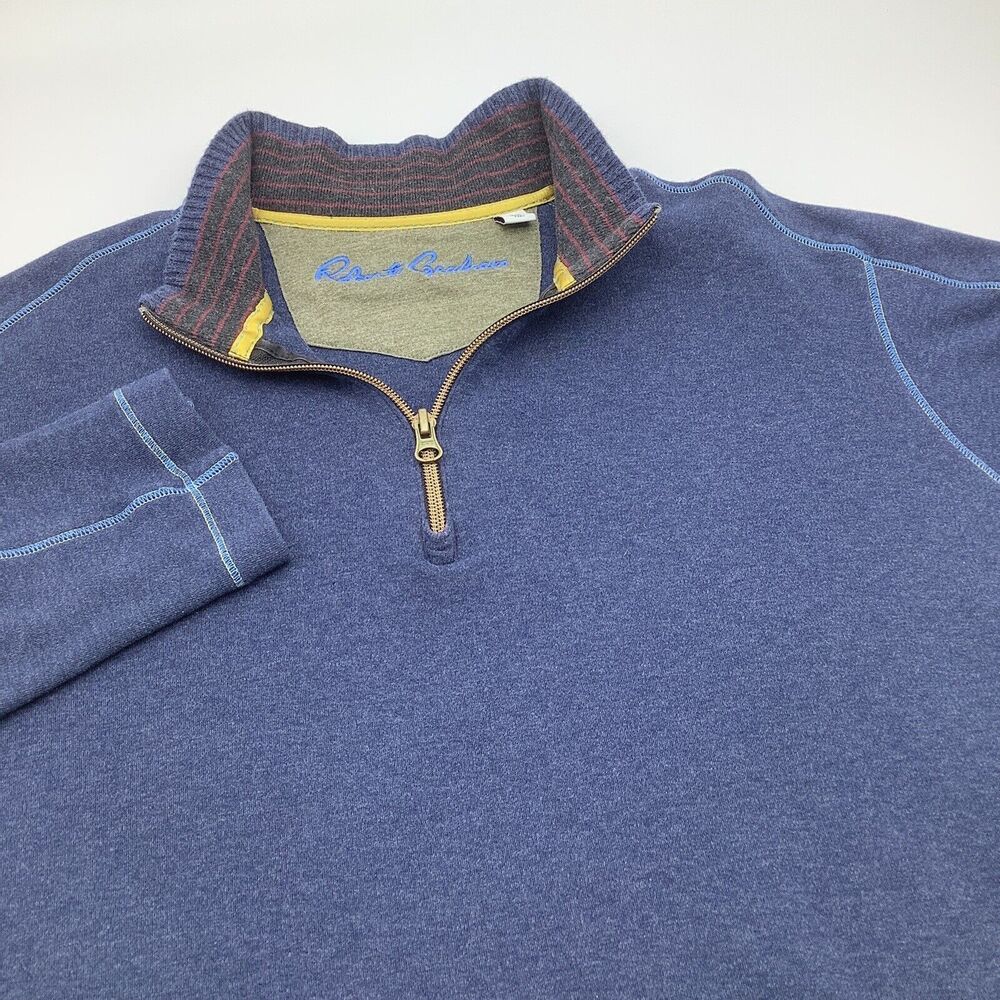 Robert Graham Mens Classic FIt Long Sleeve 1/4 Zip Pullover Blue Size Medium